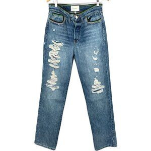 FRAME x Julia Sarr Jamois Jeans Blue Crochet Baggy Low Rise Straight Size 26